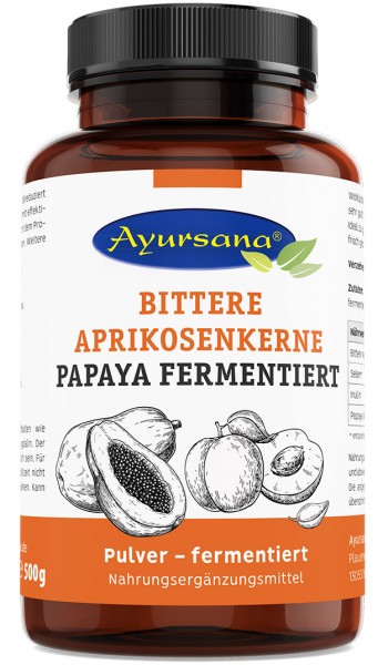 Ayursana - Bittere Aprikosenkerne fermentiert und gemahlen mit Papaya und Selen (500 g)